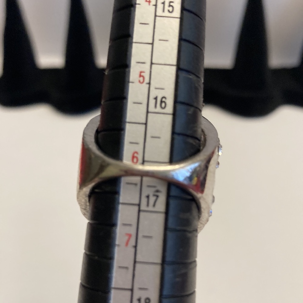 Large Bling Statement Ring Silver Tone Size 6 - image 7